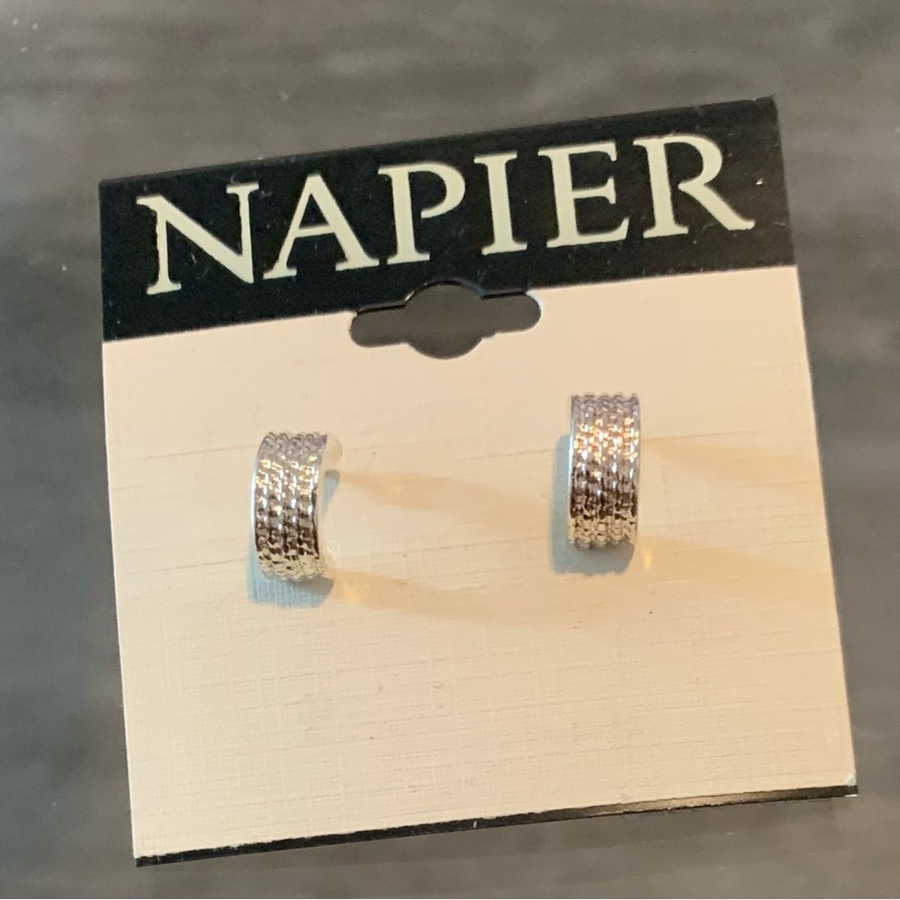 Napier Silver Textured Hoop Earrings - Picture 3 of 4